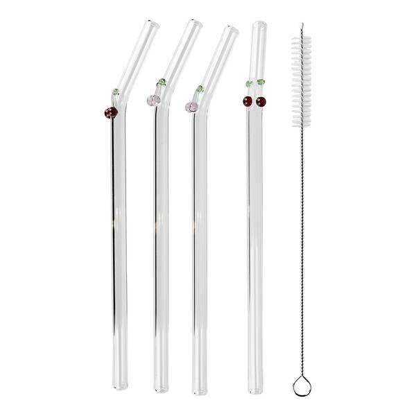 Set di cannucce LONG DRINK Ciliegia Vetro borosilicato - Trasparente / Colorato