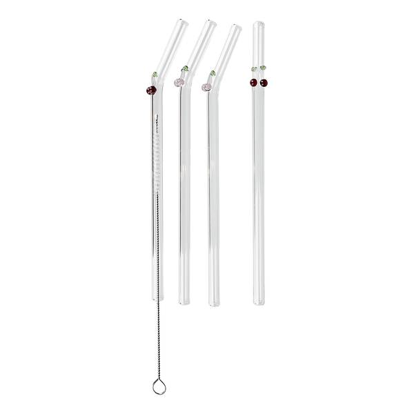 Set di cannucce LONG DRINK Ciliegia Vetro borosilicato - Trasparente / Colorato