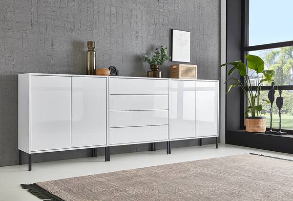 Sideboard Mart 237 cm - Metallfüße Typ B Hochglanz Weiß