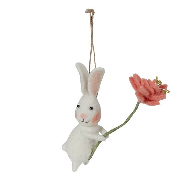 Anhänger FUNKY FRIENDS Häschen mit Blume Filz - Creme