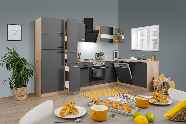 Hoekkeuken Merle met vaatwasser grijs - Breedte: 310 cm - kookplaat