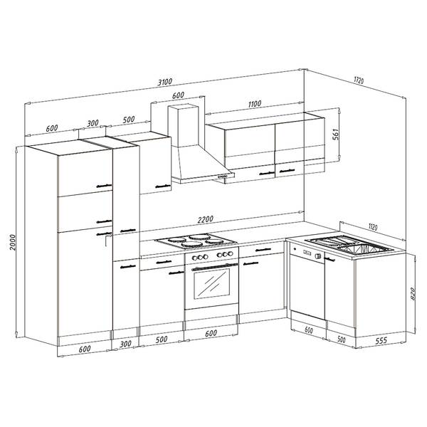 Hoekkeuken Merle met vaatwasser grijs - Breedte: 310 cm - kookplaat