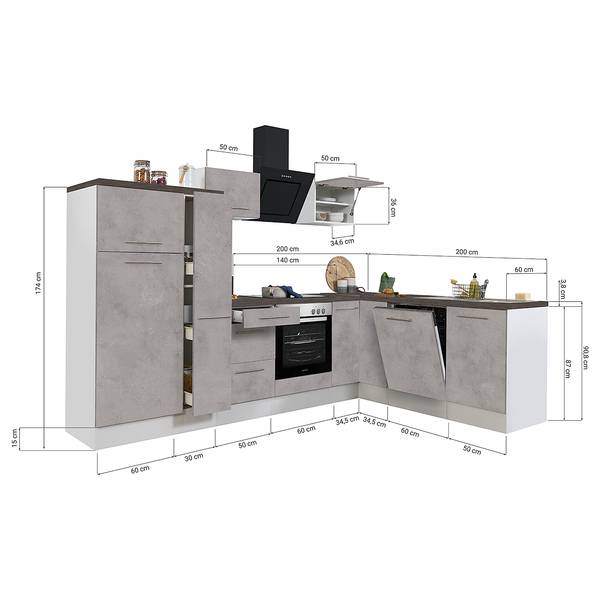 Hoekkeuken Amanda betonnen look/wit