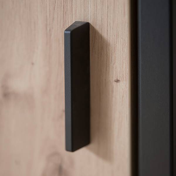 Woonwand Simaya 4-delig vitrinekast balken-eikenhouten look/antracietkleurig - Breedte: 275 cm