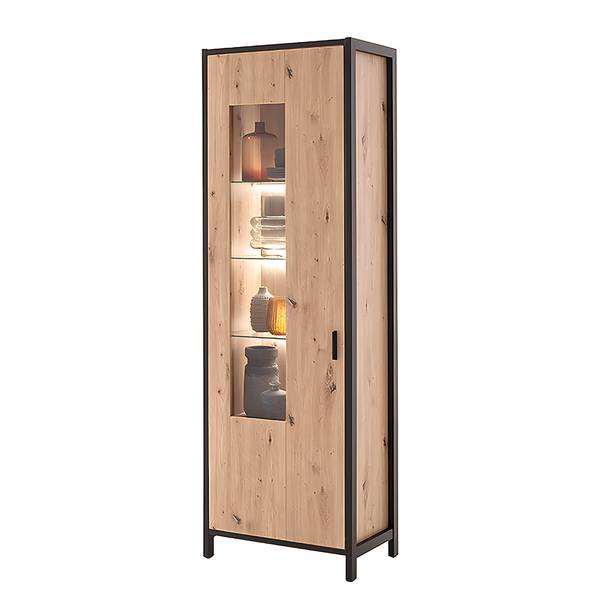 Wohnwand Simaya 4-teilig Vitrine Balkeneiche Dekor / Anthrazit - Breite: 310 cm