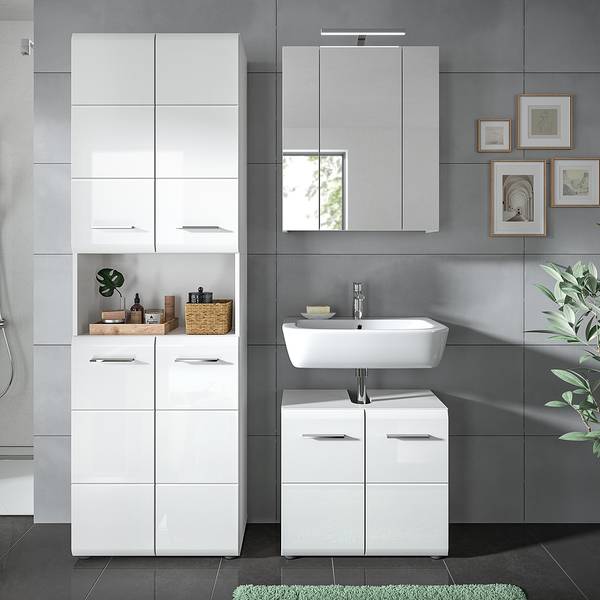 Badset Amethian 3-teilig Kombi B Ohne Beleuchtung - Hochglanz Weiß - Hochglanz Weiß