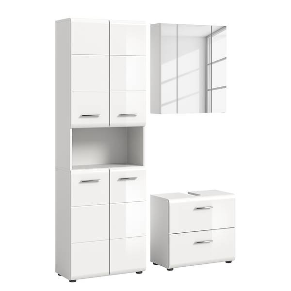 Badset Amethian 3-teilig Kombi B Ohne Beleuchtung - Hochglanz Weiß - Hochglanz Weiß