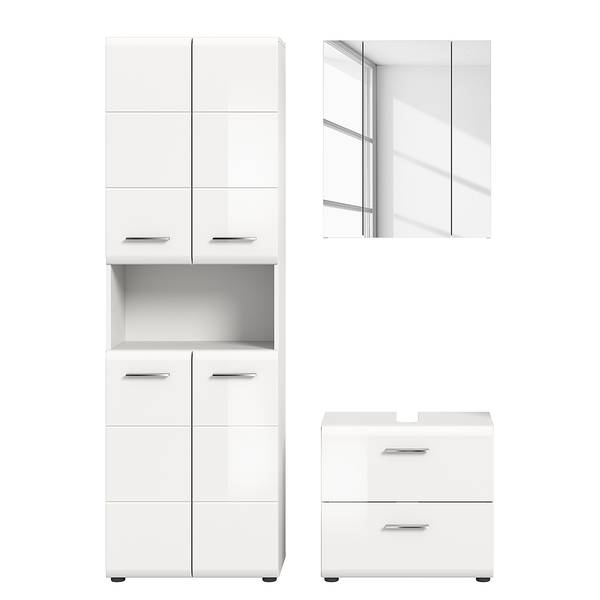 Badset Amethian 3-teilig Kombi B Ohne Beleuchtung - Hochglanz Weiß - Hochglanz Weiß