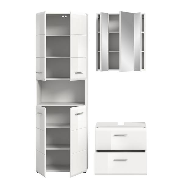 Badset Amethian 3-teilig Kombi B Ohne Beleuchtung - Hochglanz Weiß - Hochglanz Weiß