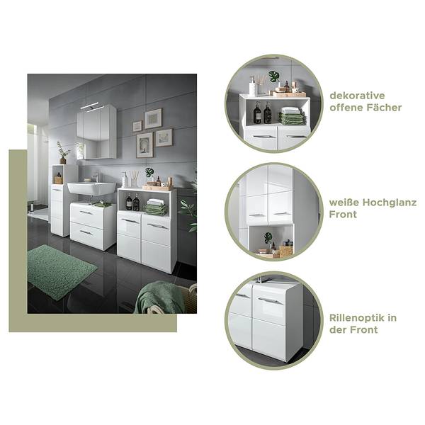 Badset Amethian 3-teilig Kombi B Ohne Beleuchtung - Hochglanz Weiß - Hochglanz Weiß