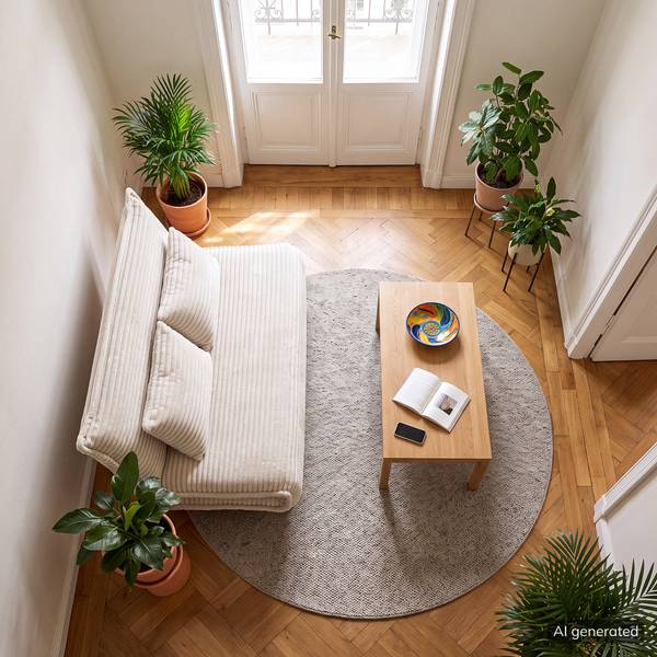 Schlafsofa KAPASIA Cord / Metall - Creme / Eiche Hell