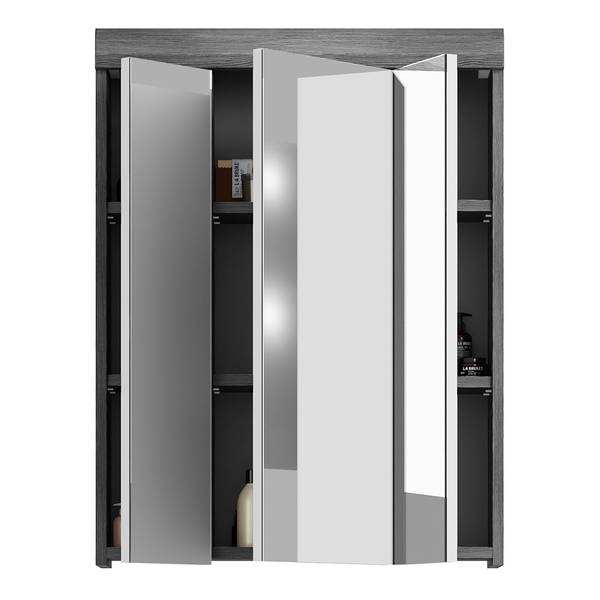 Salle de bain Sarai - 4 élém. Blanc brillant / Imitation chêne de Sardaigne gris cendré - Argent cendré