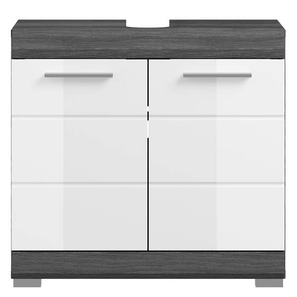 Salle de bain Sarai - 4 élém. Blanc brillant / Imitation chêne de Sardaigne gris cendré - Argent cendré