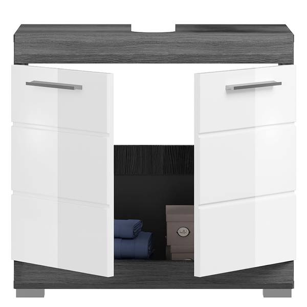 Salle de bain Sarai - 4 élém. Blanc brillant / Imitation chêne de Sardaigne gris cendré - Argent cendré