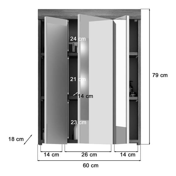 Salle de bain Sarai - 4 élém. Blanc brillant / Imitation chêne de Sardaigne gris cendré - Argent cendré