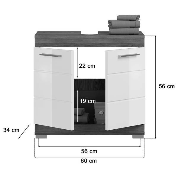 Salle de bain Sarai - 4 élém. Blanc brillant / Imitation chêne de Sardaigne gris cendré - Argent cendré
