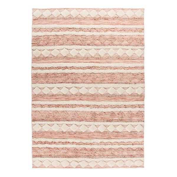 Kurzflorteppich Bohist 200 Wolle / Baumwolle - Creme / Altrosa - 120 x 180 cm