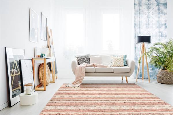 Kurzflorteppich Bohist 200 Wolle / Baumwolle - Creme / Altrosa - 120 x 180 cm
