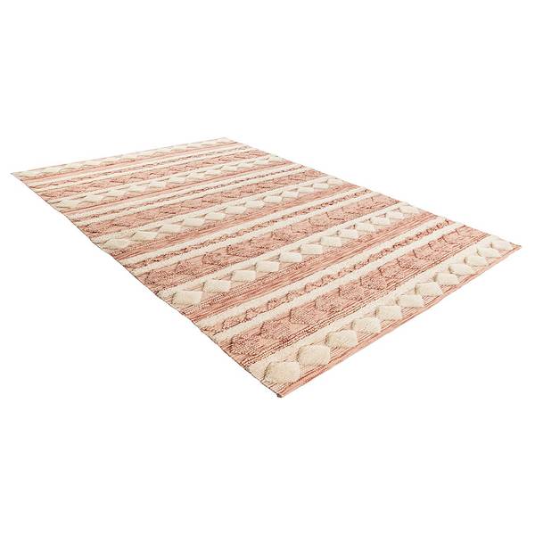 Kurzflorteppich Bohist 200 Wolle / Baumwolle - Creme / Altrosa - 120 x 180 cm