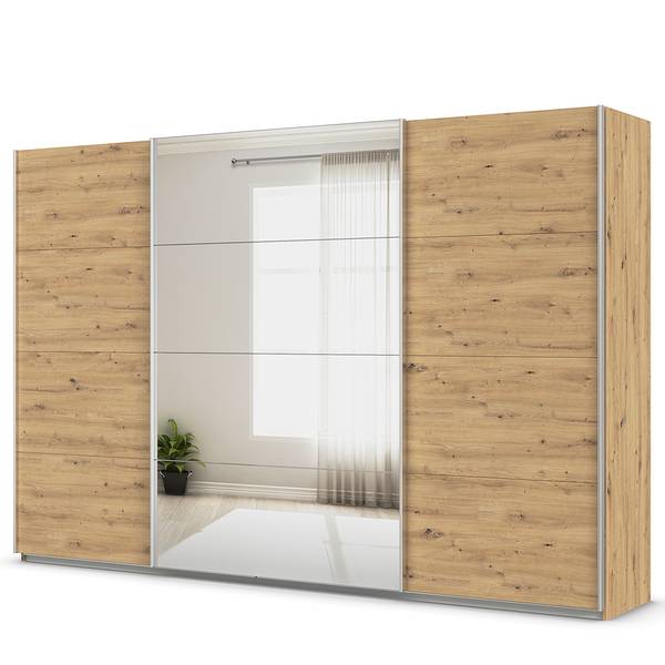 Armoire Quadra - Miroir Imitation chêne Artisan - Largeur : 315 cm