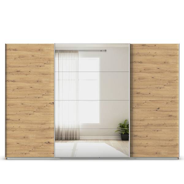 Armoire Quadra - Miroir Imitation chêne Artisan - Largeur : 315 cm