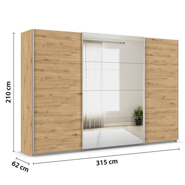 Armoire Quadra - Miroir Imitation chêne Artisan - Largeur : 315 cm