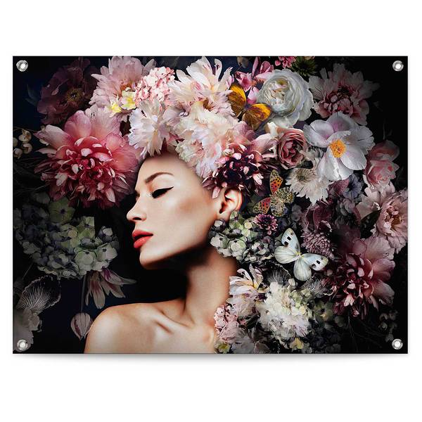 Outdoor-Poster Frau mit Blumenhut PVC - Pink - 60 x 80 cm