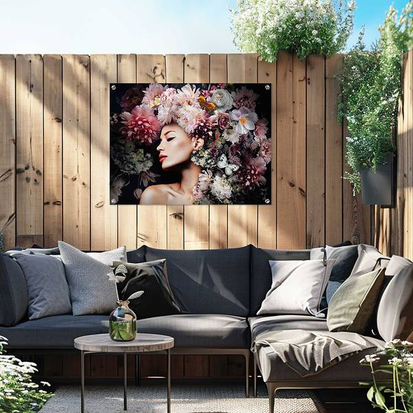 Outdoor-Poster Frau mit Blumenhut PVC - Pink - 60 x 80 cm