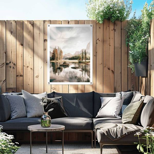 Outdoor-Poster Bergsee PVC - Beige - 60 x 80 cm