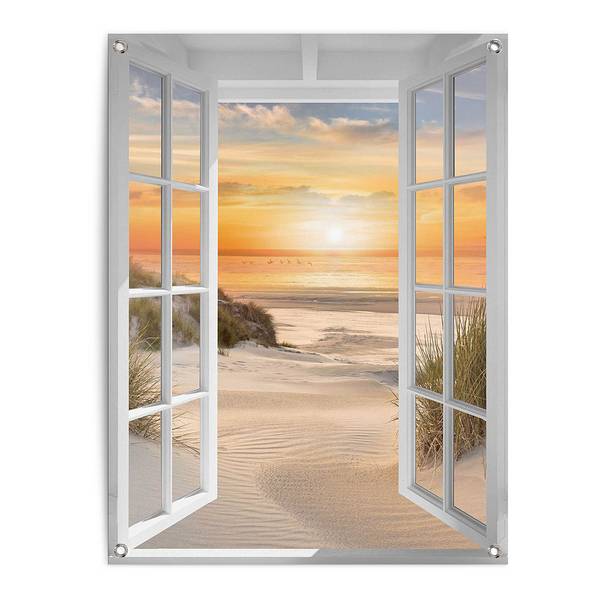 Outdoor-poster Zonsondergang strand PVC - oranje - 60 x 80 cm