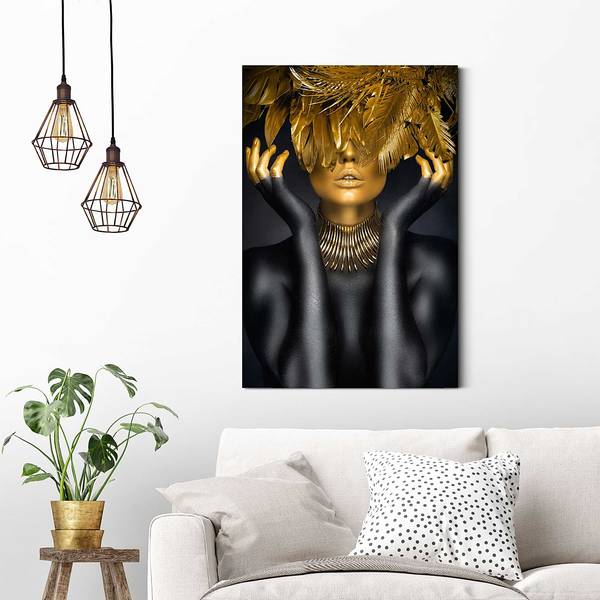 Tableau déco Golden Feathers Doré - 60 x 90 cm