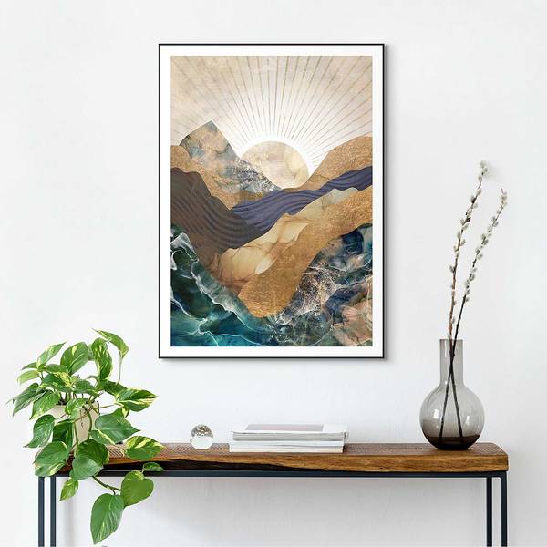 Gerahmtes Bild Autumn Mountains Blau - 50 x 70 cm