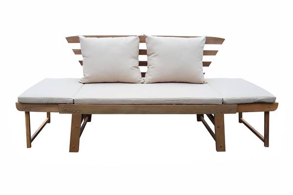 Houten tuinbank Ariany massief acaciahout/geweven stof - wit/bruin