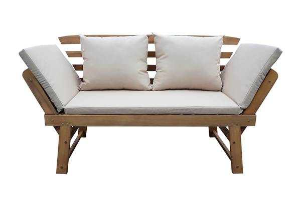 Houten tuinbank Ariany massief acaciahout/geweven stof - wit/bruin