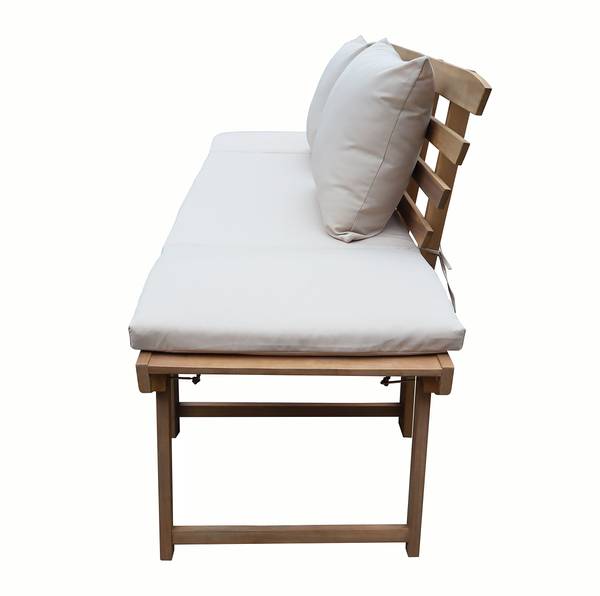 Houten tuinbank Ariany massief acaciahout/geweven stof - wit/bruin