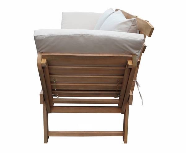 Houten tuinbank Ariany massief acaciahout/geweven stof - wit/bruin