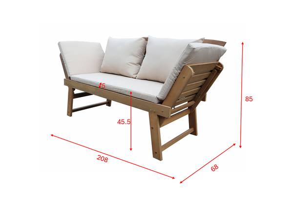 Houten tuinbank Ariany massief acaciahout/geweven stof - wit/bruin