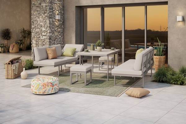 Dining-Loungeset Kalinda 5-teilig Aluminium / Polyester - Hellgrau