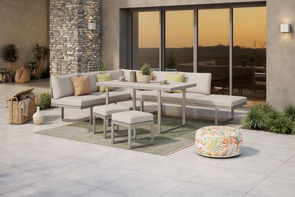 Dining-Loungeset Kalinda 5-teilig Aluminium / Polyester - Hellgrau
