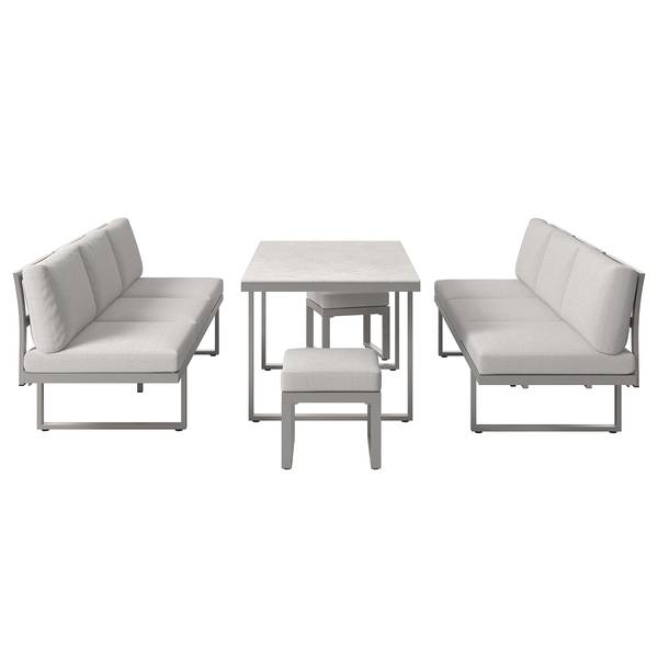 Dining-Loungeset Kalinda 5-teilig Aluminium / Polyester - Hellgrau