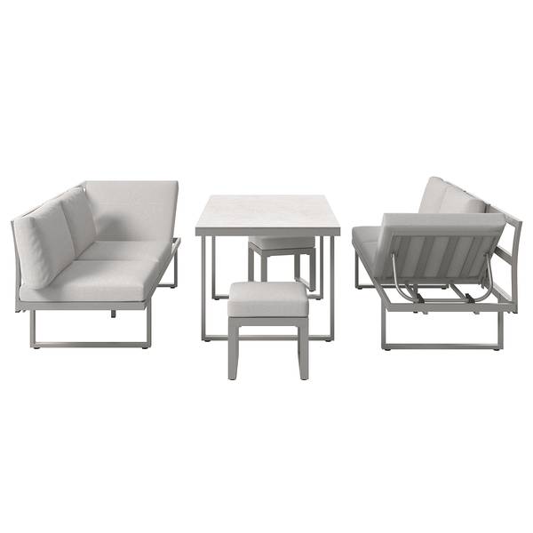 Dining-Loungeset Kalinda 5-teilig Aluminium / Polyester - Hellgrau
