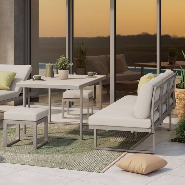 Dining-Loungeset Kalinda 5-teilig Aluminium / Polyester - Hellgrau