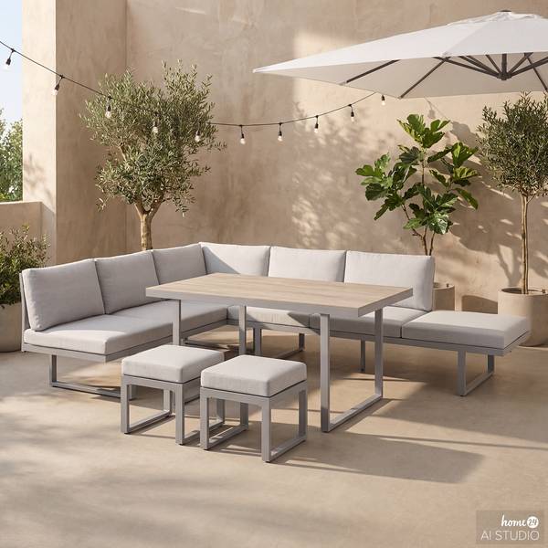 Dining-Loungeset Kalinda 5-teilig Aluminium / Polyester - Hellgrau