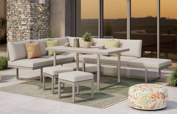 Dining-Loungeset Kalinda 5-teilig Aluminium / Polyester - Hellgrau