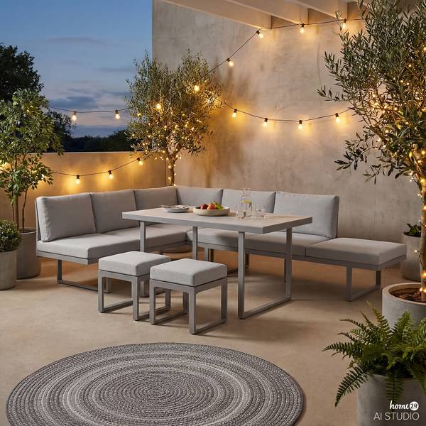 Dining-Loungeset Kalinda 5-teilig Aluminium / Polyester - Hellgrau