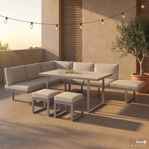 Dining-Loungeset Kalinda 5-teilig Aluminium / Polyester - Hellgrau