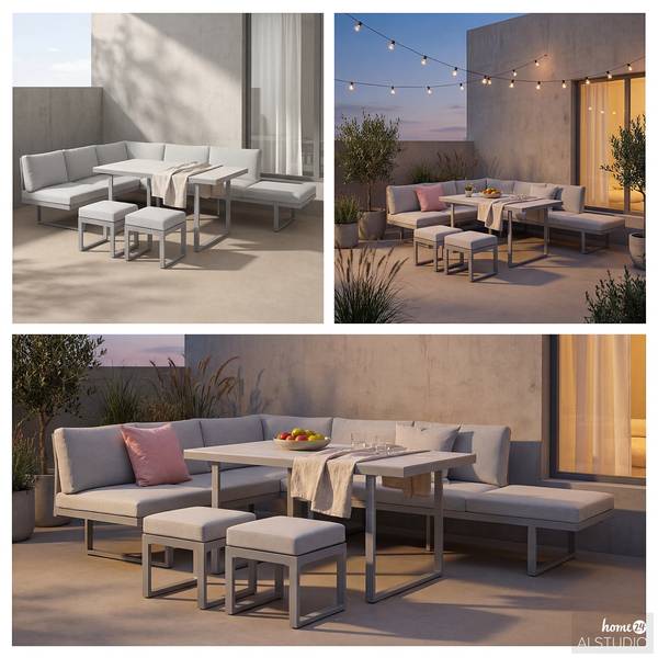 Dining-Loungeset Kalinda 5-teilig Aluminium / Polyester - Hellgrau
