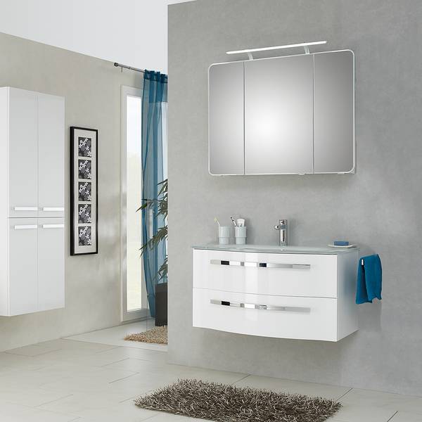 Beleuchteter Spiegelschrank 4005 Hochglanz Weiß - Breite: 90 cm
