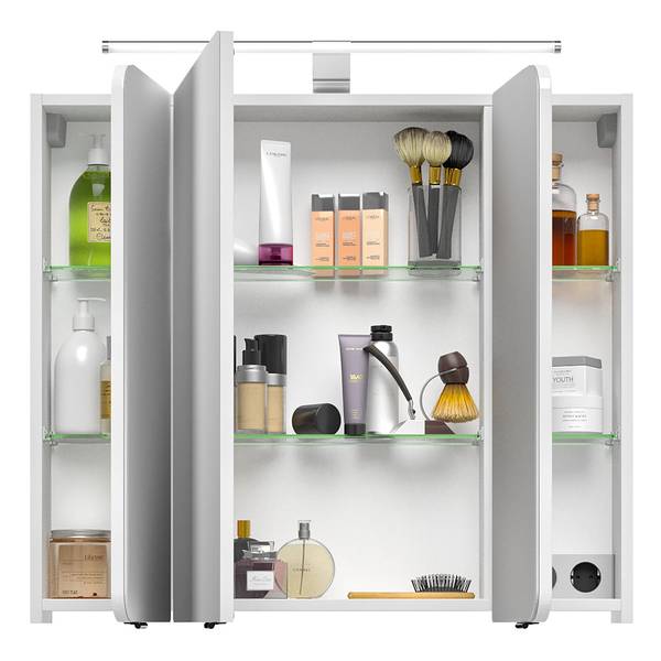 Beleuchteter Spiegelschrank 4005 Hochglanz Weiß - Breite: 90 cm