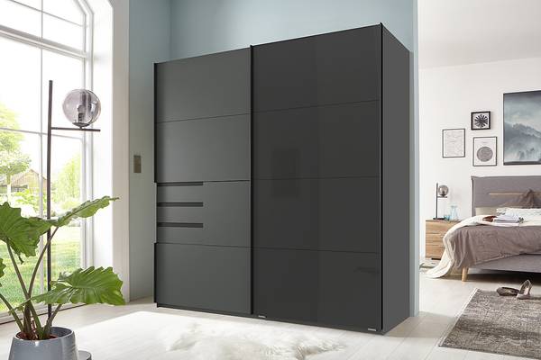 Schwebetürenschrank Schwerin Glas - Schwarz / Graphit